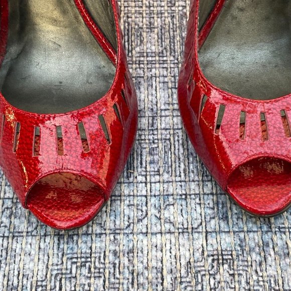 Jessica Simpson Women Heel Red Leather Upper Shoes Open Toe Pump Size 37 6.5US - Picture 8 of 11